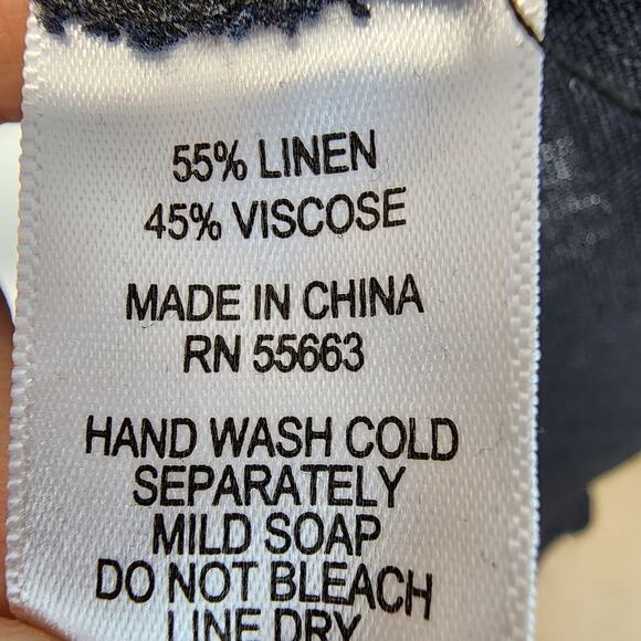 For Cynthia Black Linen Blend Dress Size M Sleeveless Asymmetric Hem Coastal - Picture 12 of 12